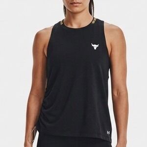 Under Armour Project Rock Tank Top Women L Black Side Cinch Loose Fit Workout
